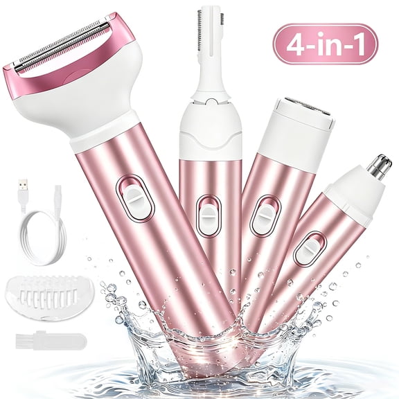 Skdwakiz Electric Razors for Women, 4 in 1 Shavers for Women, Lady Electric Bikini Trimmer for Womens Pubic Hair, USB Rechargeable Wet Dry Face Shavers for Face, Underarm and Legs