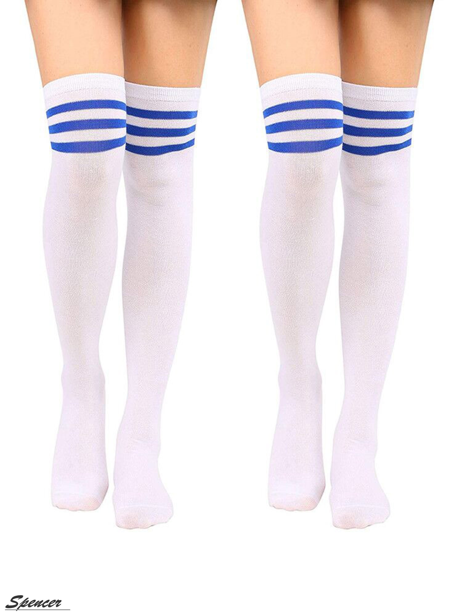 Spencer - Spencer 2 Pairs Women Stripe Tube Socks Over the Knee Leg ...