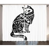 Modern Curtains 2 Panels Set, Black Fortune Magician Skull Cat Drawing with Part Magical Quote Artwork Image, Window Drapes for Living Room Bedroom, 108W X 96L Inches, Black and White, by Ambesonne