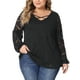 thumbnail image 1 of Blusa casual de mujer de talla grande Agnes Orinda con doble capa, encaje, mangas largas y escote en V, 2X, negra, 1 of 6
