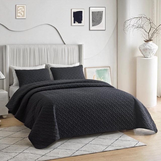 Amorosa Edredón Acolchada Doble Vista Ligera para Todo el Año Tela Suave Cómoda Máquina King Negro-275*240cm