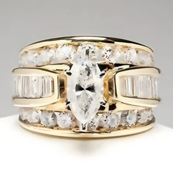 DESIGNICE Wedding Ring Set for Women 14K Gold Plated Marquise Cut CZ Engagement Rings Sterling Silver Bridal Set Anniversary Promise Rings for Her