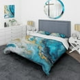 thumbnail image 1 of Designart "Infused Marble in Turquoise and Gold III" Fractals Bedding Covert Set - Abstract Blue Modern Bed Set With 2 Shams, 1 of 6