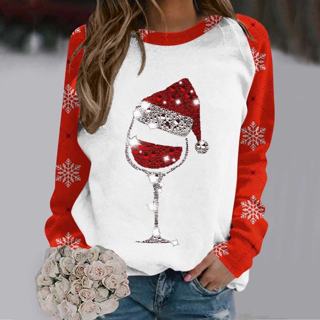 Puntoco Mujer Navidad Invierno Manga Larga Cuello Redondo Impresión De Letras Top Blusa Sudadera Puntoco Puntoco-9219
