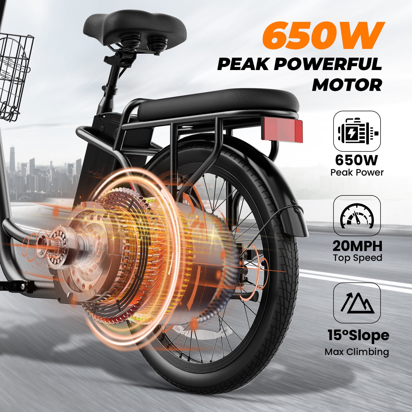 SANOPY 500W Electric Bike for Adults,48V Removable Battery,20 Mile Range&20MPH Max Speed,Electric Scooter with Seat,Commuter E-scooter for Adults and Teens,Black,UL2272