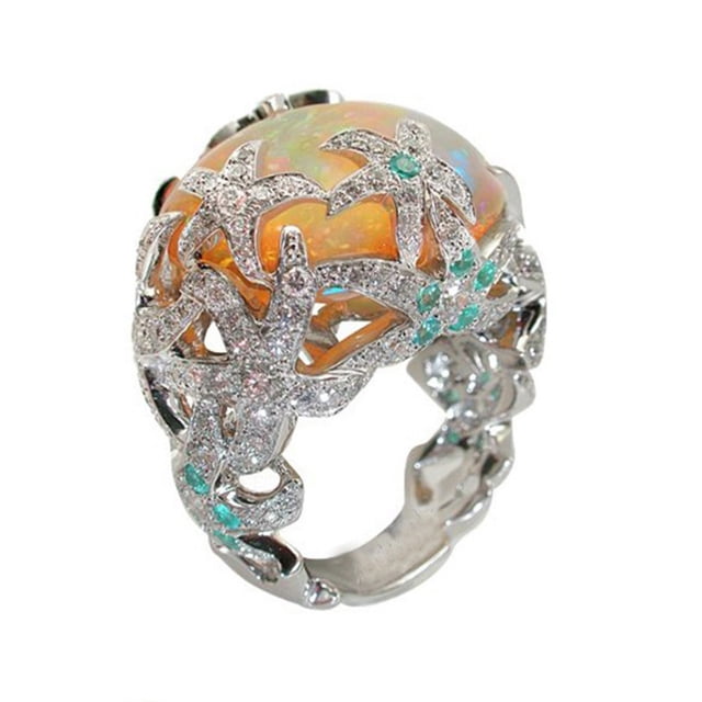 Anillo de joyería de las señoras de la moda de la flor de la tendencia retro de circón tachonado Anillos