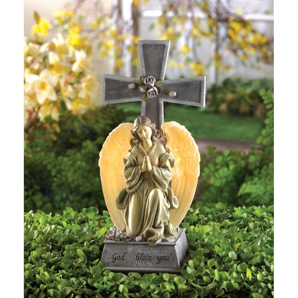 Solar Powered Figurines, Garden Statues Blessed Cross Small Solar