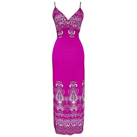 Print Surplice Dress - Peach Couture Womens Paisley Print Smocked Waist Surplice Bodice Tank Maxi Dress Bordered Pink Large