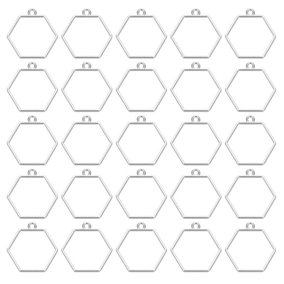 Open Bezels for Resin, 60 Pcs Alloy Hexagonal Open Back Frame Pendants DIY and Crafting, White