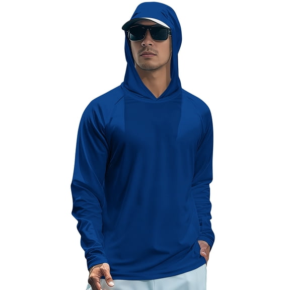 VV AVEORS Sun Protection Hoodies For Men Rash Guard Shirts Long Sleeve Swim Fishing Hiking Shirt With Thumbhole Lightweight Shirts Dark Blue S