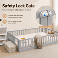 thumbnail image 3 of Zimtown Montessori Floor Bed Frame, Full Size Kids Toddler Bed with Fence and Door, Wooden Platform Bed, Gray, 3 of 11