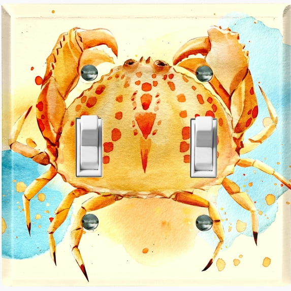 Metal Light Switch Wall Plate Outlet Cover (Ocean Sea Crab Beach Sand - Double Toggle)