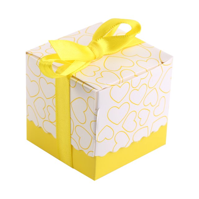 50 cajas de regalo de caramelos de chocolate con cinta amarilla, forma cuadrada, boda, cumpleaños, fiesta, recuerdo