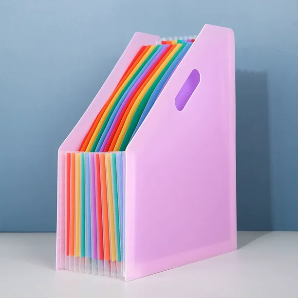 Xiao Hua Carpeta organizadora de archivos plegable de 12 bolsillos con expansión de color arcoíris, tamaño carta A4, organizador rosa, 1 pieza