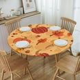 thumbnail image 4 of Round Table Cloth Fall Leaf Pumpkin Tablecloth Elastic Edge Fitted Autumn Theme Table Cover Fits Tables Up to 40"-44" Diameter, 4 of 6
