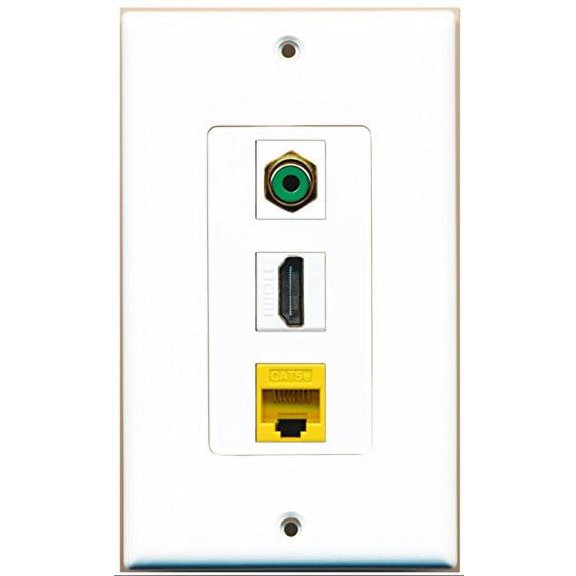 RiteAV - 1 Port HDMI 1 RCA Green 1 Cat5e Ethernet Yellow Wall Plate Decorative