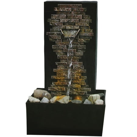 - (Set) Relaxing Slate Brick Wall Fountain - LED Illumination w/ Batteries
