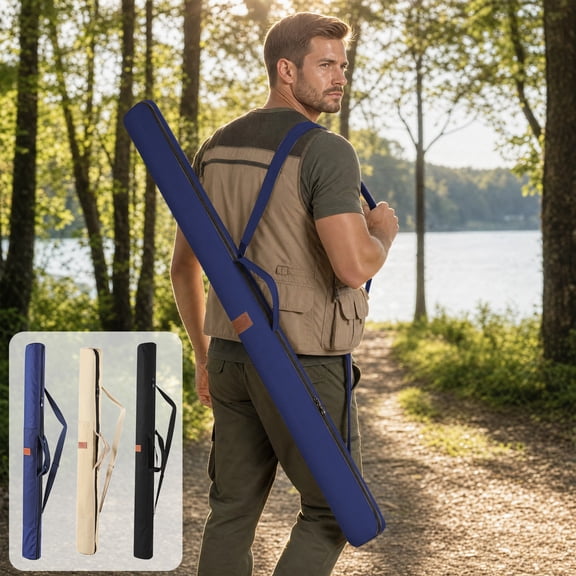 Canvas Fishing Rod Storage Bag With Umbrella Compartment Large Capacity Shoulder Carry Case for Fishing Trips Camping and Outdoor Gear