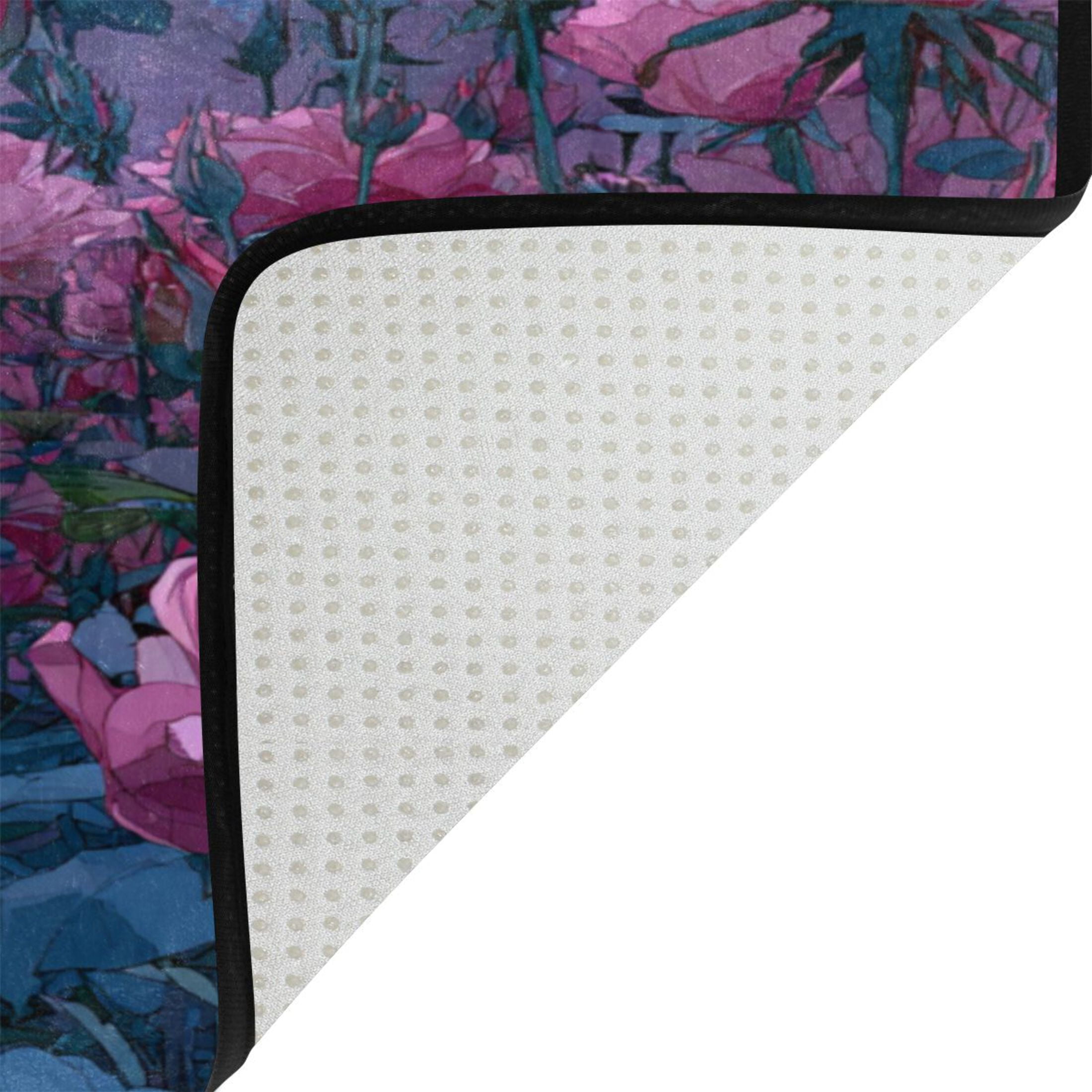 Wobogo Pink Roses Bathroom Shower Curtain Set with Floor Mat and Hooks Ultra Waterproof Visible Slider Beads