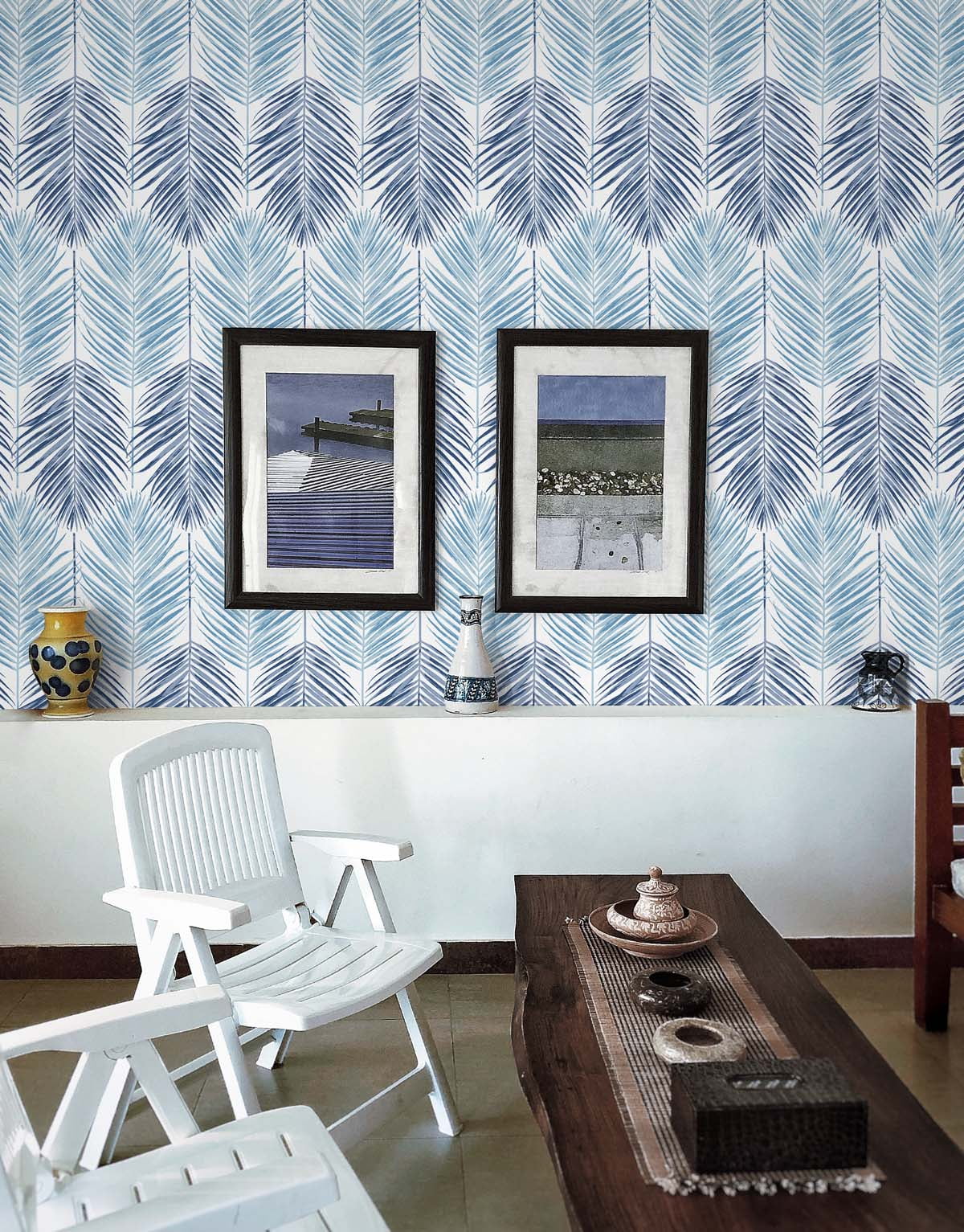 NextWall Blue Lagoon Two Toned Palm Peel and Stick Wallpaper