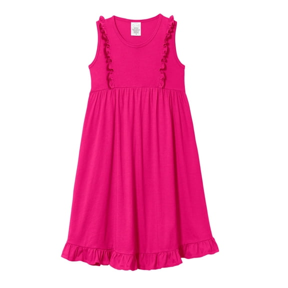 Made in USA Girls Soft Cotton Jersey Flutter Tank Dress | Hot Pink