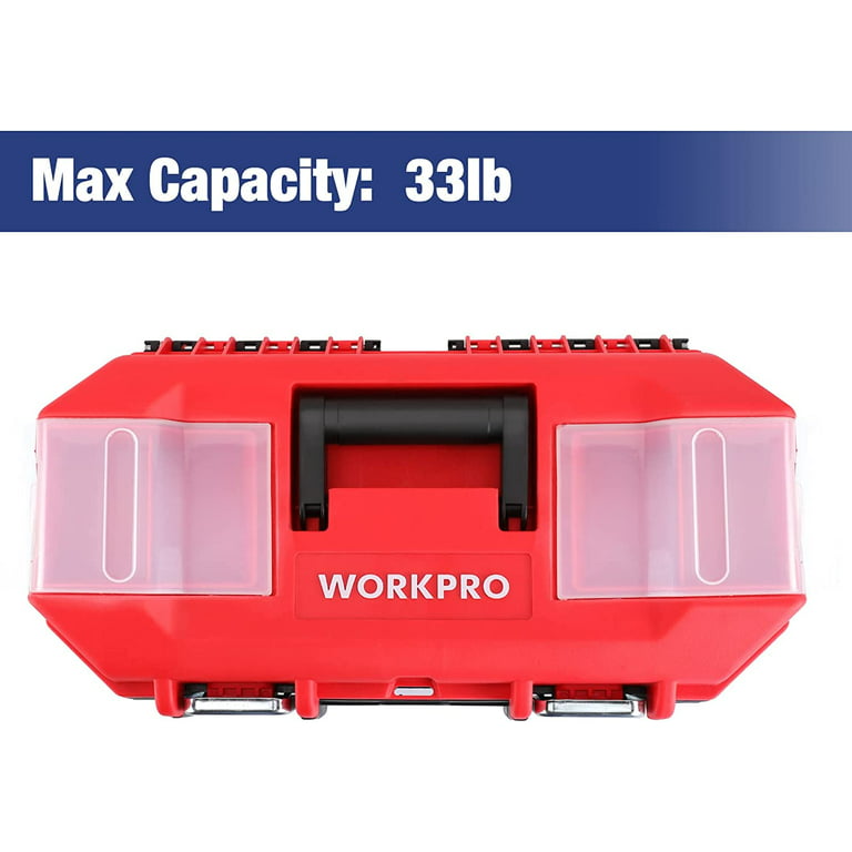 WorkPro Tool Box Portable 16 with Removable Tray Heavy Duty Toolbox with 2 Metal Latches