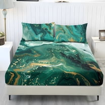 COEQINE Queen Sheet Set 3 Pieces Bedding Set, Comfort Fade Resistant Fitted Sheet with 2 Pillowcases, Winter Bottom Bedsheet Easy & Secure Fit, Green Marble