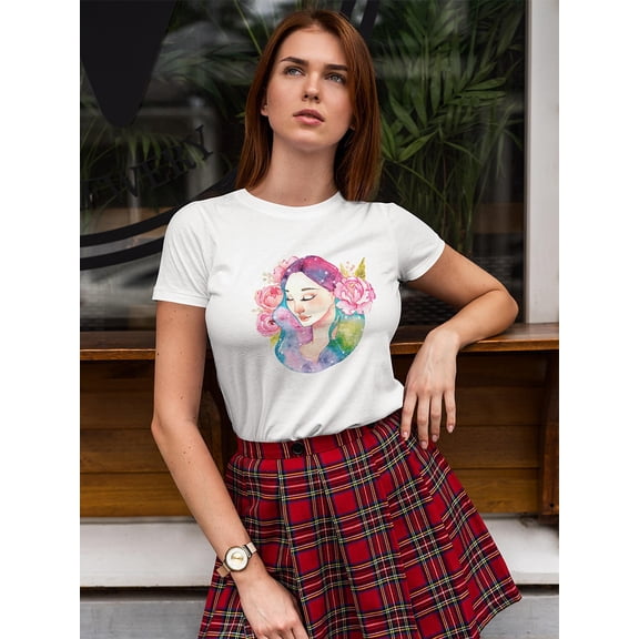 Watercolor Girl With Space Hair T-Shirt Women -Image by Shutterstock, Female Medium