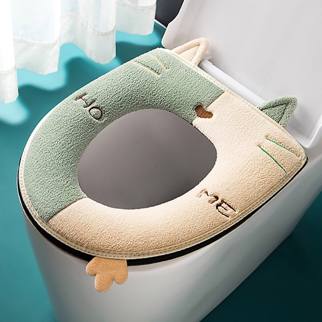 Miyuadkai Housse de Siège de Toilette Verte, Coussin de Siège de Toilette Doux et Plus Chaud, Tissu Extensible Lavable, Installation Facile, Confortable