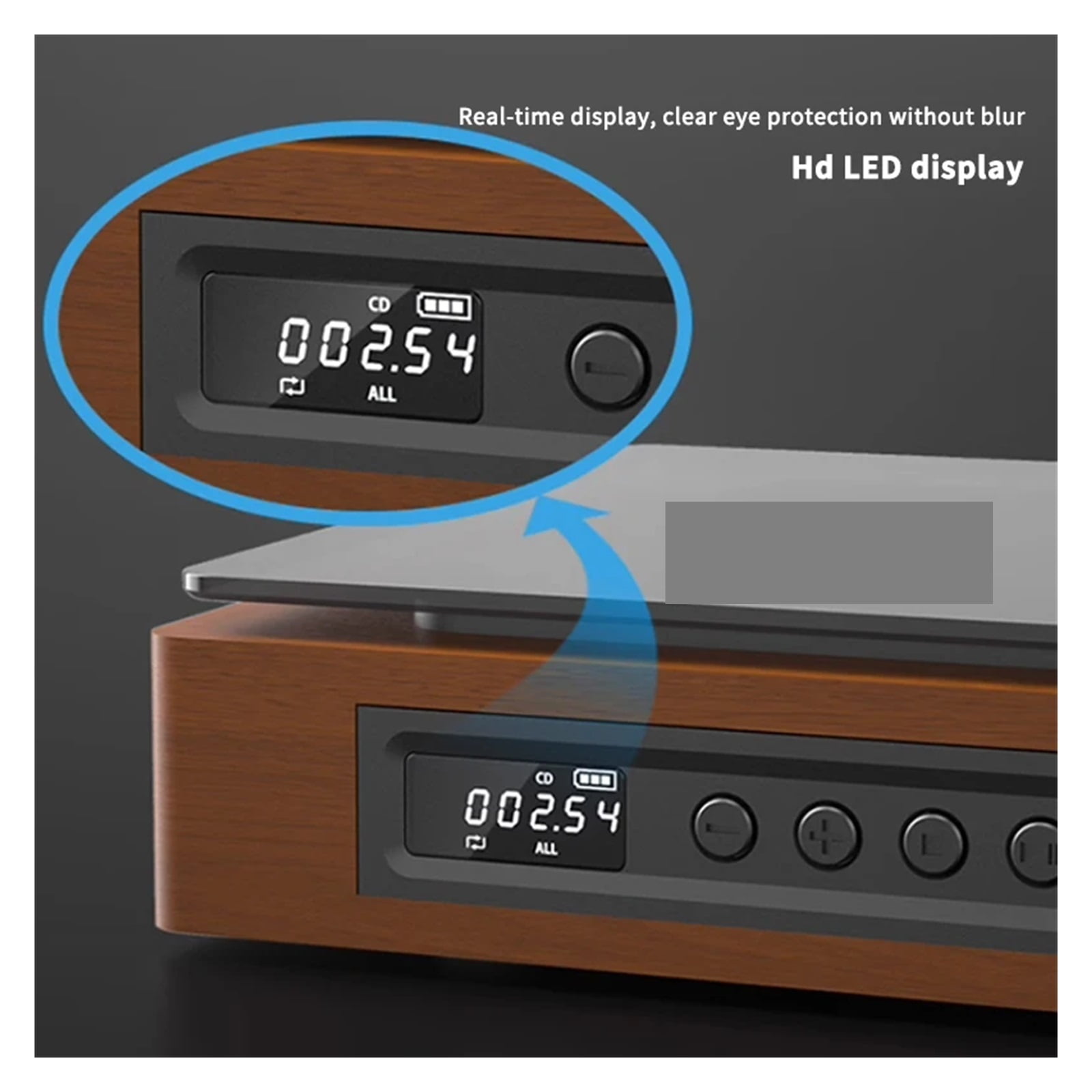 Wooden CD Player Two-Way Bluetooth Built-In Speaker Multifunction CD Walkman Rechargeable