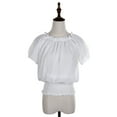 thumbnail image 3 of Women Juniors Short Sleeve Ruffle Stretch Off Shoulder Shirt Blouse Tops, 3 of 6