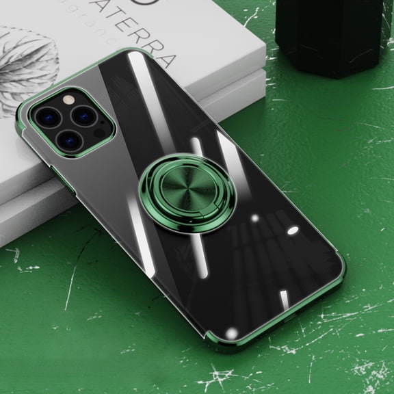 Compatible with iPhone 13 Pro Case Clear Shockproof Silicone Phone Cases with Ring Holder,[Supports Magnetic Car Mount] Magnetic 360 Rotation Kickstand Thin Soft TPU Protective Cover,Darkgreen