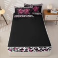 thumbnail image 4 of Homewish Leopard Print Bow Heart Zipper Twin Comforter Sets with Fitted Sheet and 2 Pillowcases for Girls, Pink Ribbon Zipper Bedding Set, Black Reversible, 4-Piece, 4 of 6