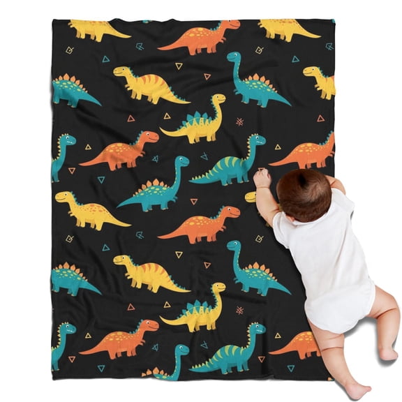 Black Colorful Dinosaurs Pattern Blanket,Comfortable Soft Flannel Throw Blanket,All Season,Warm Lightweight Blankets for Sofa Bed Couch Living Room Chair,30"x40"