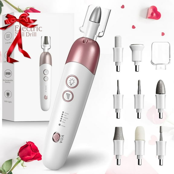 YOOVEE Cordless Electric Nail File Set, Portable Electric Nail Drill Machine, Professional Manicure Pedicure Kit, 5 Speeds Hand Foot Care Tool for Calluses, Thick Nails, Grind, Trim, Polish