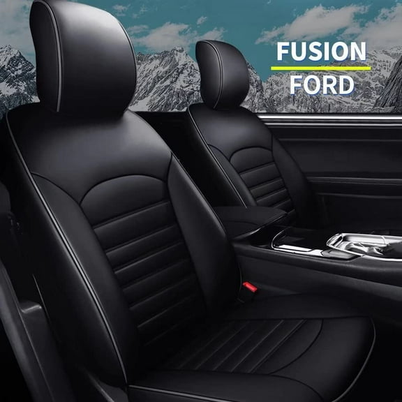 AOMSAZTO Custom For 2013 2014 2015 2016 2017 2018 2019 Ford Fusion Car Seat Covers Faux Leather Full Set Compatible Airbag Seat Protector Black