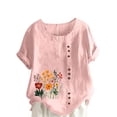 thumbnail image 2 of Lydiaunistar Women's Spring Tops Plus Size Casual Printed Short Sleeve Round Neck Blouse Button-Up Lightweight Polyester Top for Spring Summer Fall Fashion Daily Wear Pink, 2 of 4