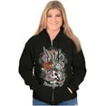 thumbnail image 4 of Never Give Up Fight Skull Tattoo Unisex Fleece Graphic Zip Up Hoodie Brisco Brands 5X, 4 of 5