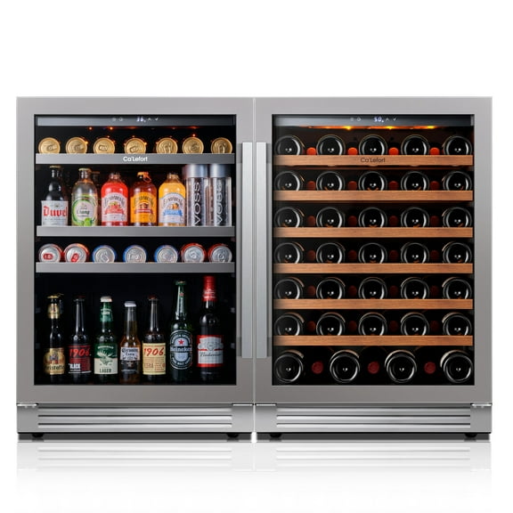 Ca'Lefort Wine Cooler Beverage Refrigerator, Hold 220 Cans and 54 Bottles Dual Zone Wine Fridge with Stainless Steel frame
