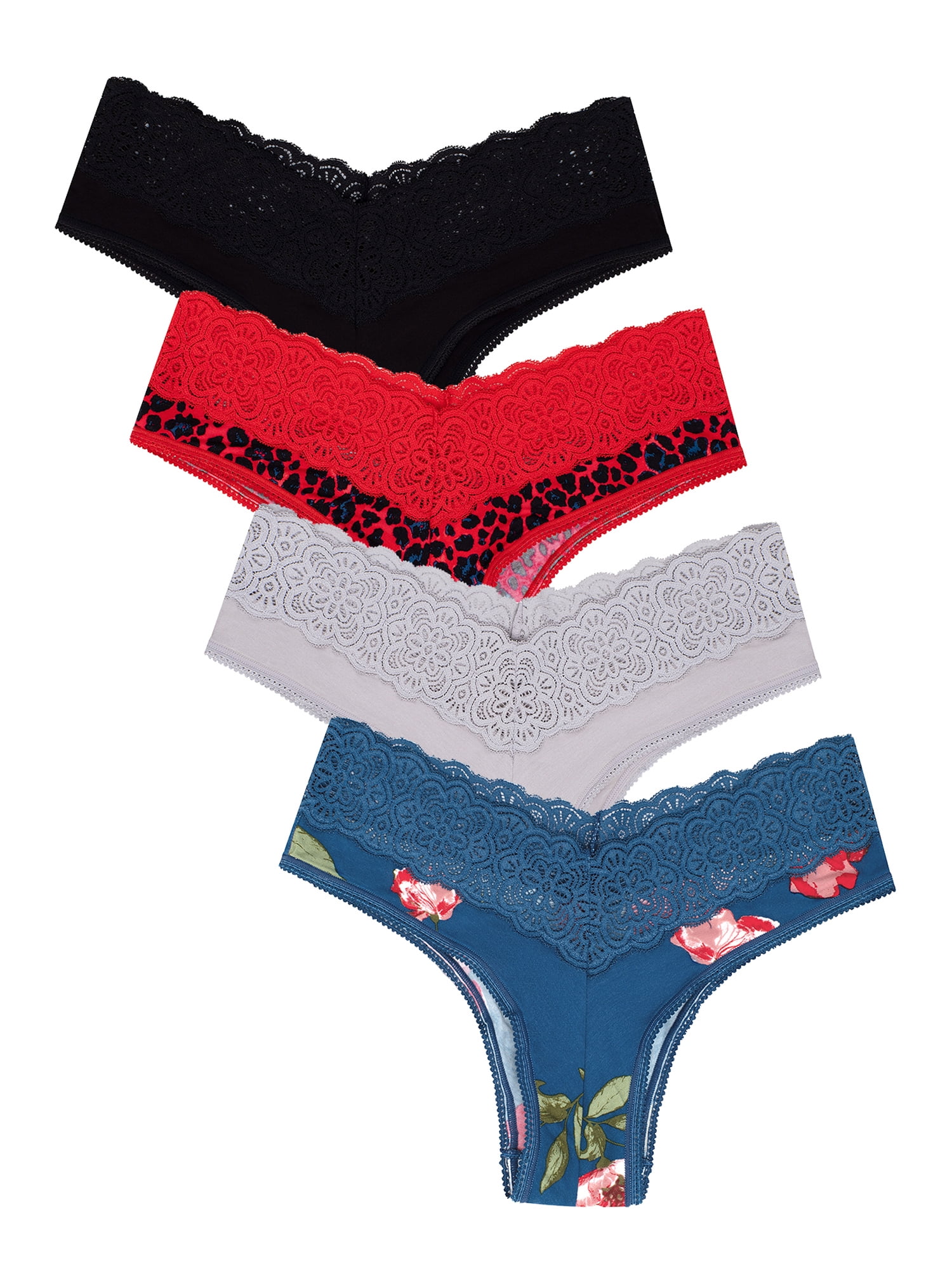 Secret Treasures Women's Lace Waist Rayon Blend Cheeky Panties, 4Pack