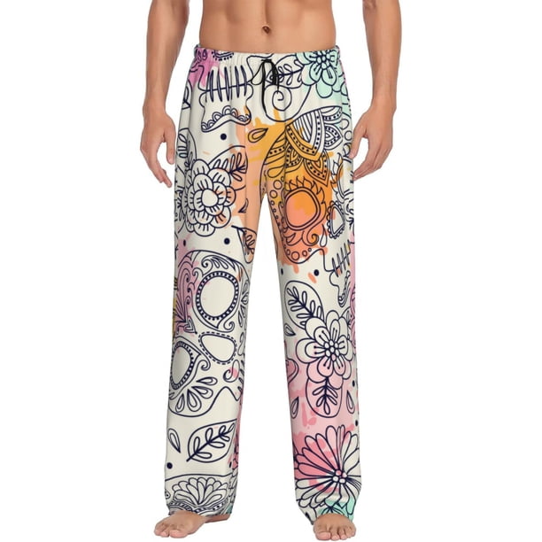 Balery Skull and Flowers Pantalones de pijama para hombre, pijama ultraligero, pantalón de descanso-XX-Large
