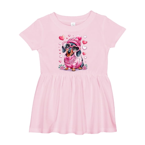 Inktastic Cute Dachshund with Heart Glasses and Pink Girls Baby Dress