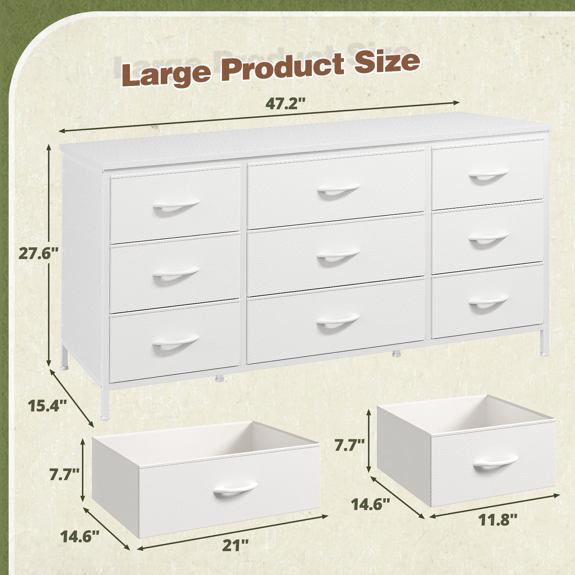 EnHomee White Dresser TV Stand with 9 Drawers Dresser for Bedroom Wide Chests of Drawers for Living Room  (图4)