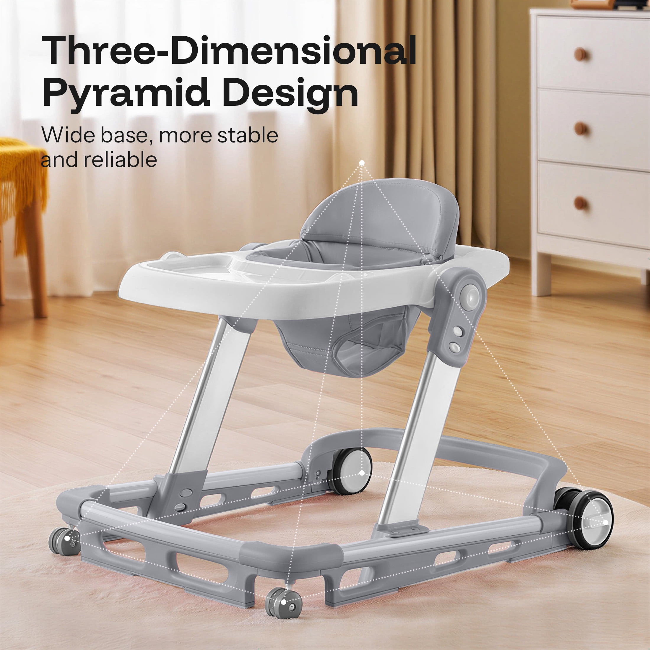 HARPPA Baby Walker for Babies 6-18 Months, Anti-Rollover, Seat and Height Adjustable, White