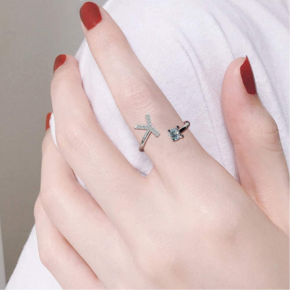 Pmuybhf Gift for School Women's Engagement Rings Size 11 Initial Letter Alphabet Rings A Z Silver and Gold Adjustable Finger Ring for Women Girl