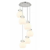 Innovations Lighting  Newton Sphere - 6 Light 8" Cord Hung Multi Pendant - 14" Canopy Polished Nickel/White