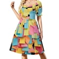 thumbnail image 2 of Vestido de manga corta estilo retro hippie con flores de colores brillantes y poder, vestidos de mujer para ocasiones especiales, vestidos de cóctel., 2 of 7