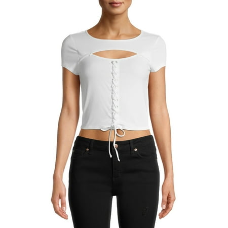 

Almost Famous Juniors Lace Up Corset T-Shirt with Cutout