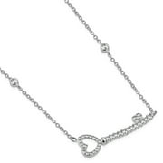 925 Sterling Silver Clear CZ Love Heart Sideways Key Pendant Necklace, 17"