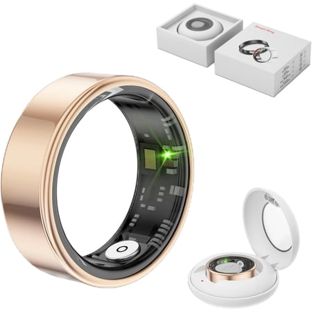 Smart Ring Health Tracker, Anillo Inteligente para Hombre, Health Rings for Women & Men, Long Lasting Batteries Sleep Ring, Waterproof Fitness Tracker (Gold, 7#)